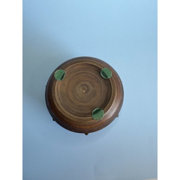 Antique Savoy Round Wooden Trinket Box With Brass Accents & Floral Design Circa - Picture 9 of 9